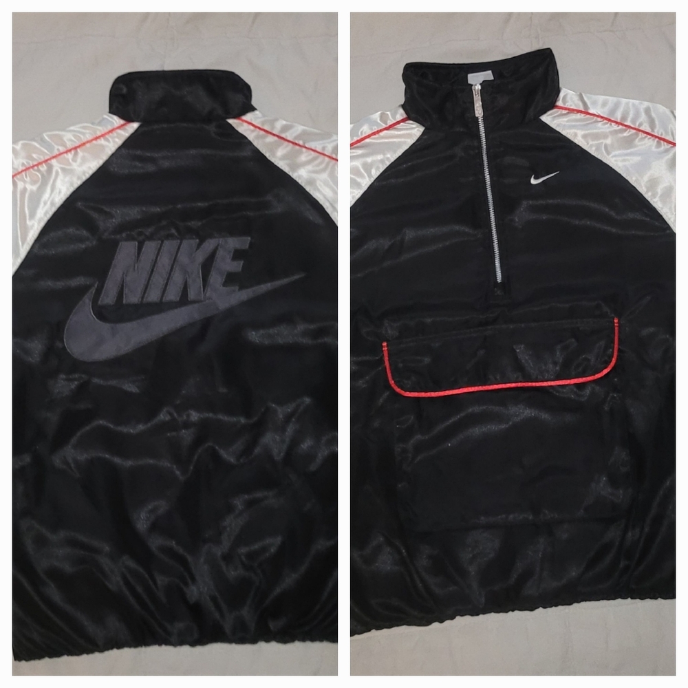 XS - Nike Sportswear 1/2 ZipSatin Bomber Jacket.Streetstyle vibe.Black, Red